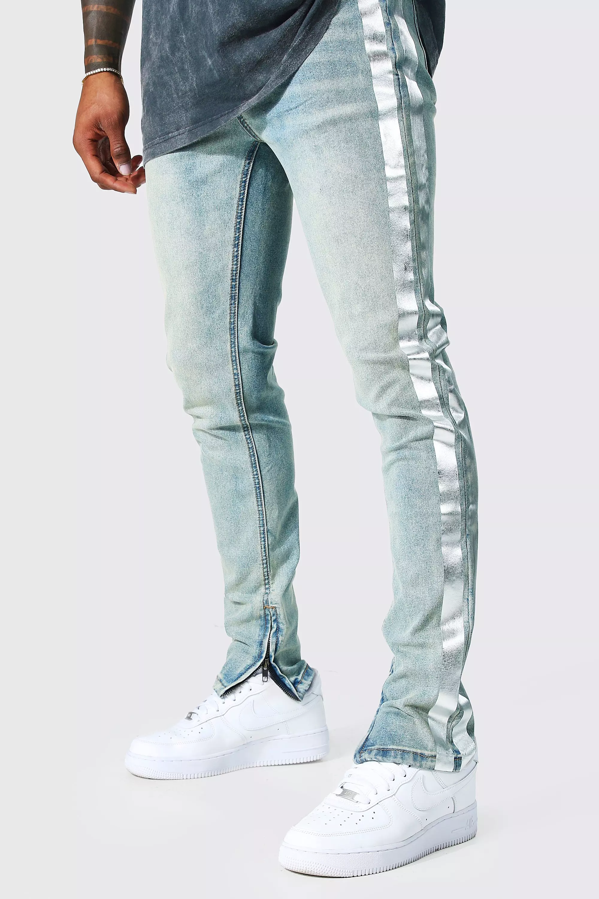 Side stripe cheap jeans men